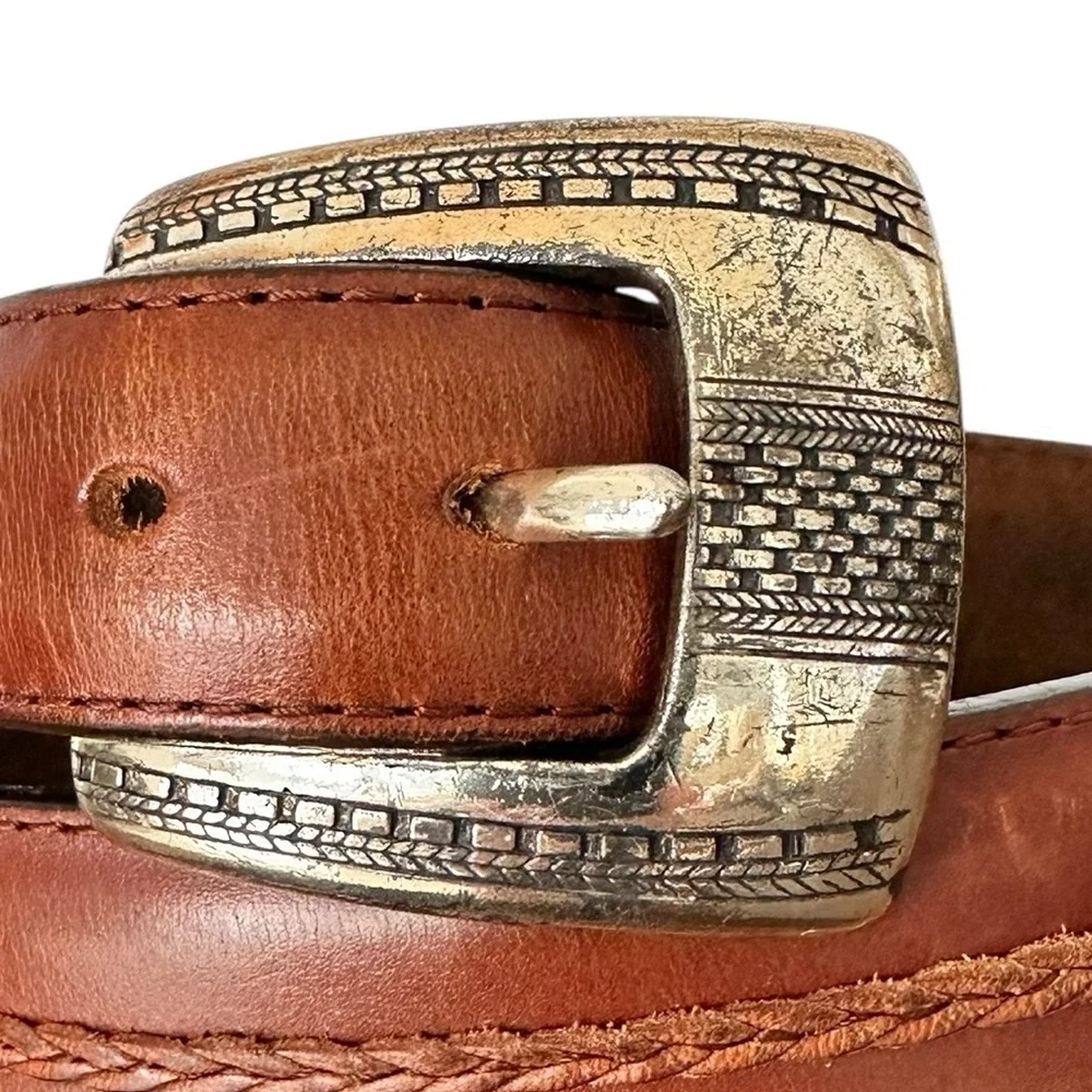 Onyx by Brighton Men's Leather Belt Centered Braided Detail British Tan Size‎ 36